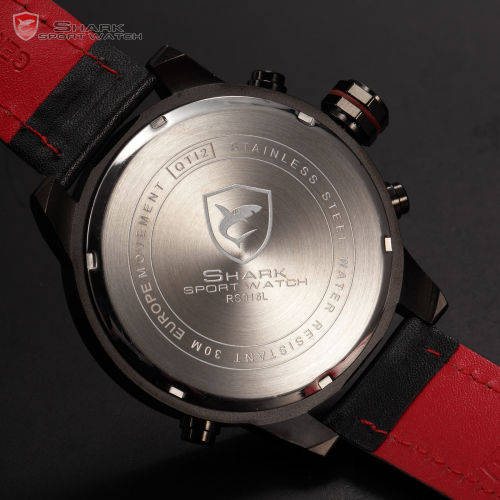 SHARK LED Date Black Red Quartz Stainless Steel, All the Dials moves, they are not decoration Ref53