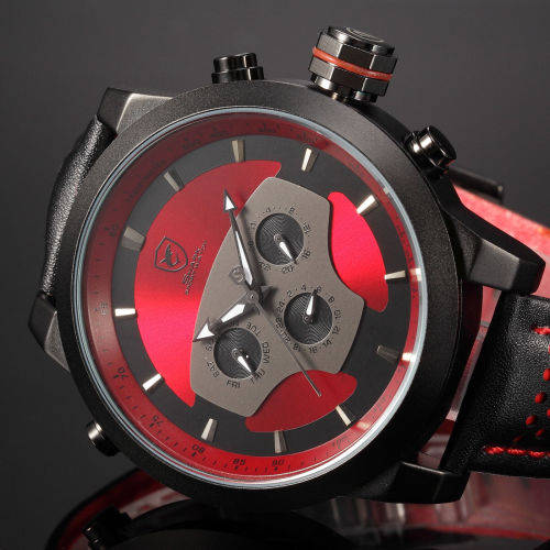 SHARK LED Date Black Red Quartz Stainless Steel, All the Dials moves, they are not decoration Ref53
