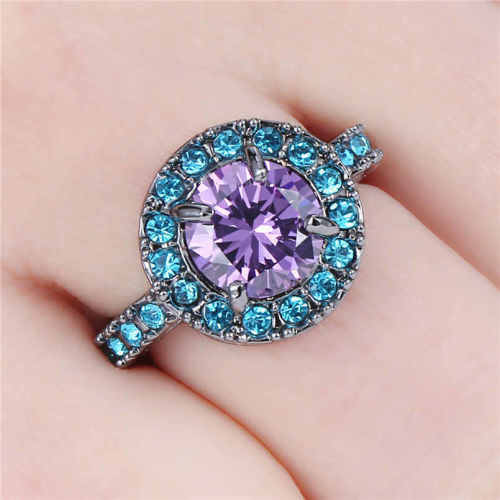 Size 7 Purple Amethyst 10K black Gold Filled Woman Ring