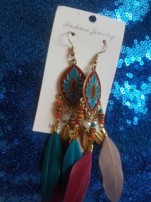 Fashion Bohemian Feather Tassel Dangle Earrings