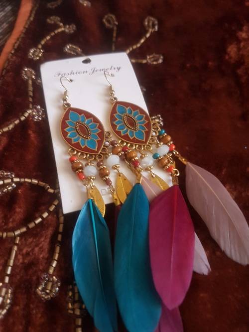 Fashion Bohemian Feather Tassel Dangle Earrings