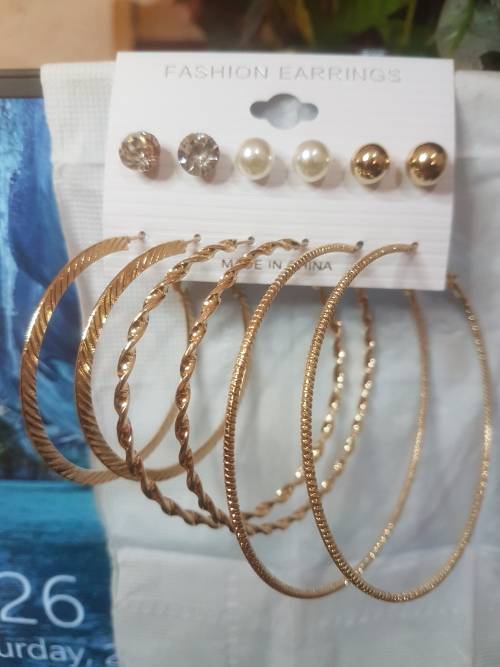 6 Pairs/set Vintage Gold Big Round Circle Hoop Dangle Earrings