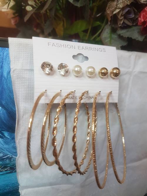 6 Pairs/set Vintage Gold Big Round Circle Hoop Dangle Earrings