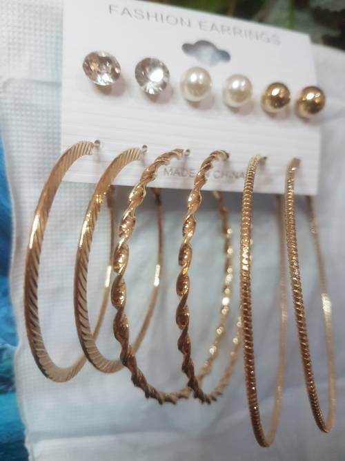 6 Pairs/set Vintage Gold Big Round Circle Hoop Dangle Earrings