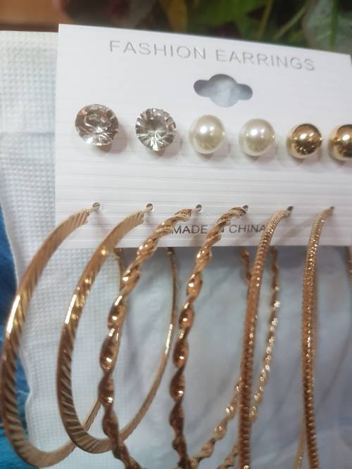 6 Pairs/set Vintage Gold Big Round Circle Hoop Dangle Earrings