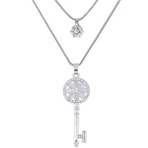 GRACEFUL SHINING KEY PENDANT TWO LAYERS LONG FASHION NECKLACE