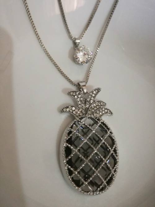 Long Sweater Chain Silver Colored Crystal Pineapple cute Fashion Necklace