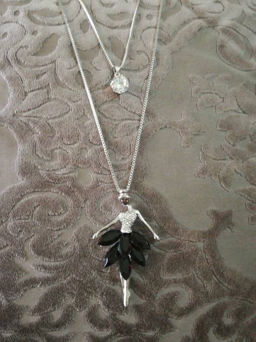 Long Double Layer Sweater Ballerina in Black Dress Fashion Necklace