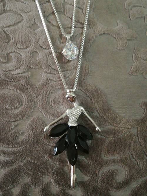 Long Double Layer Sweater Ballerina in Black Dress Fashion Necklace