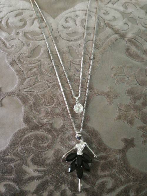 Long Double Layer Sweater Ballerina in Black Dress Fashion Necklace