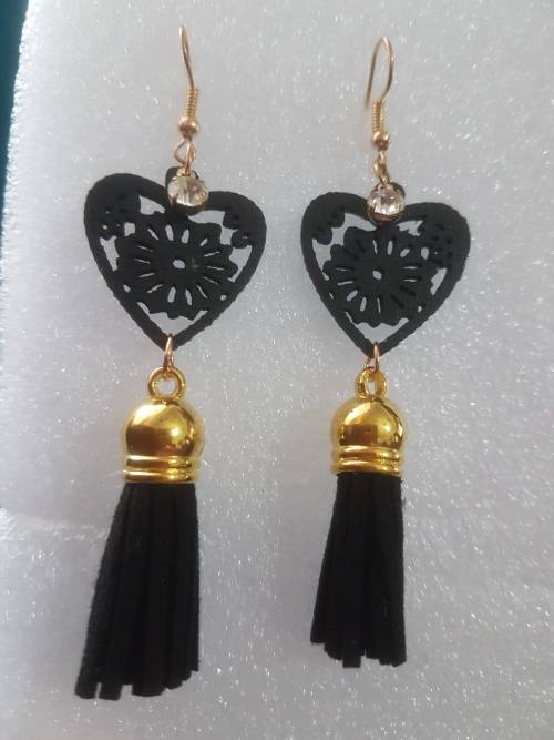Fashion Wooden Bohemian Long Tassel Dangle Earrings - Black