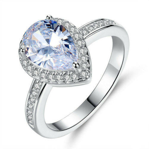 Silver White Gemstone Ring Wedding Fine Jewelry Size 10