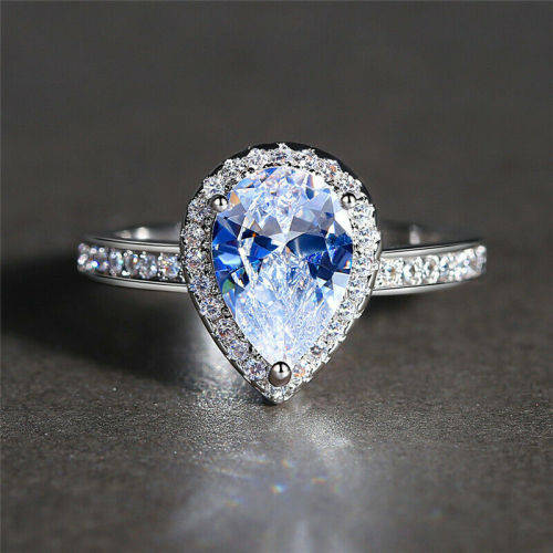 Silver White Gemstone Ring Wedding Fine Jewelry Size 10