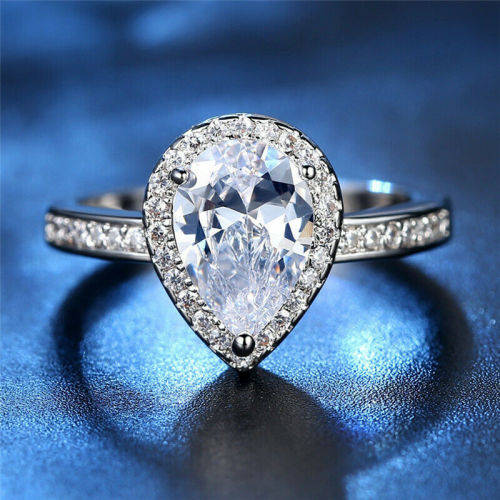 Silver White Gemstone Ring Wedding Fine Jewelry Size 10