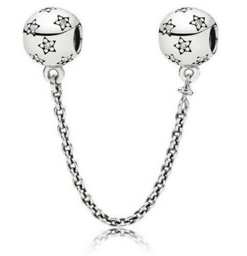 Sterling Silver Beads CZ Safety Chain Charms Fit Necklace Bracelet