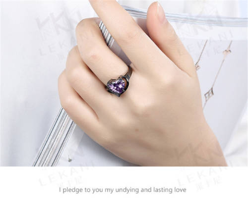 Mystic Heart Shaped Amethyst Topaz Ring 10KT Black Gold Filled Size 7