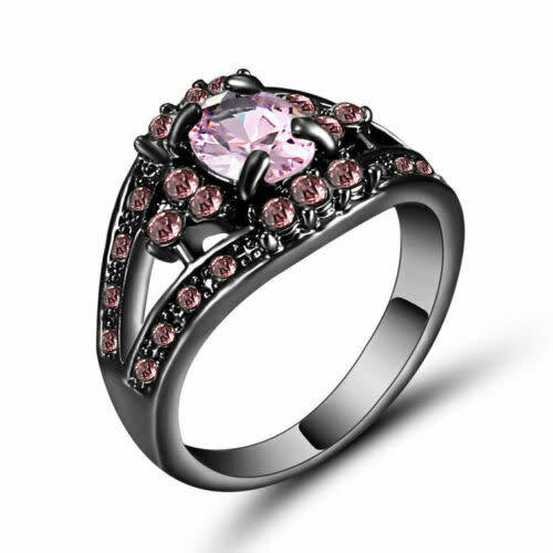 Classic Pink Sapphire Ring 10K Black Gold Filled Size 9