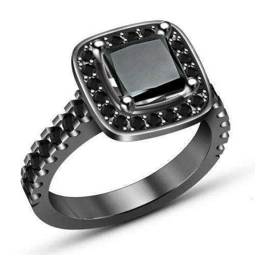 Princess Black Square Zircon 14K Black Gold Plated Ring Size 7