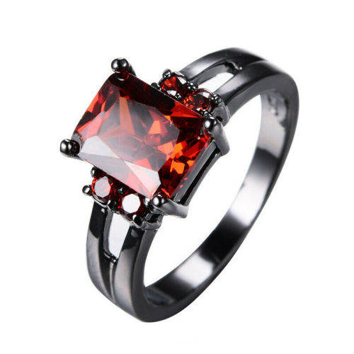 Red Ruby Crystal Ring 10KT Black Gold Filled Ring Size 10