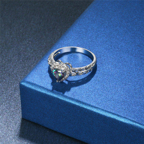 Heart Cut Rainbow  Zircon White Gold Filled Ring Size 8