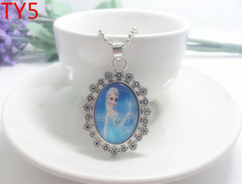NEW Frozen ellipse flower alloy Glass Dome Pendant Necklace