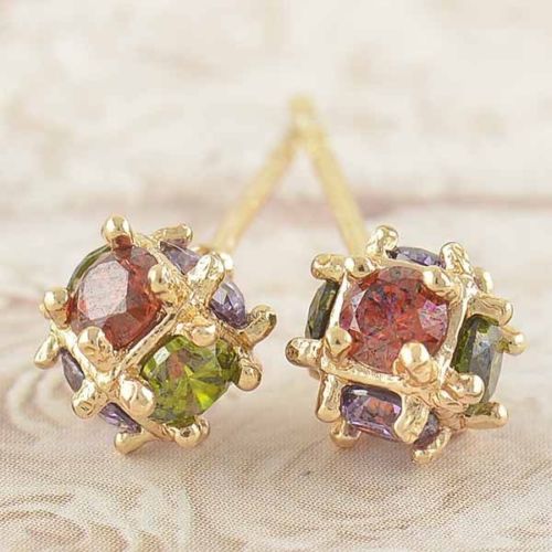 9k Yellow Gold Filled Colorful Swarovski Ladies Stud Earrings