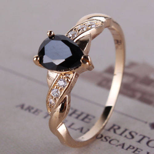 18K gold filled journey black sapphire Unique ring Sz9
