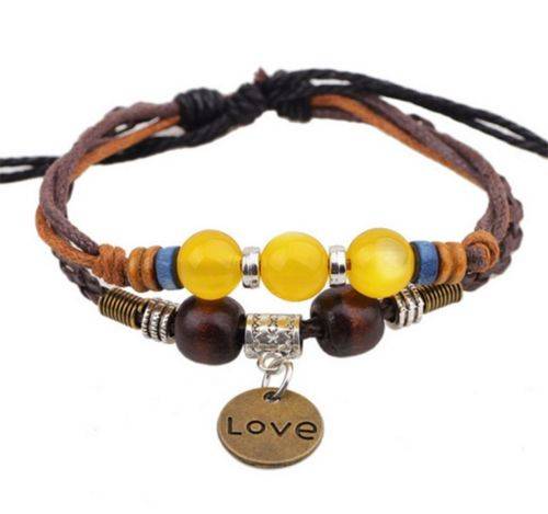 Leather Cute Lots Charm Wrap Bracelet Bronze