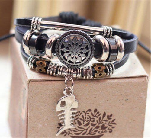Leather Cute Lots Charm Wrap Bracelet Silver Fish