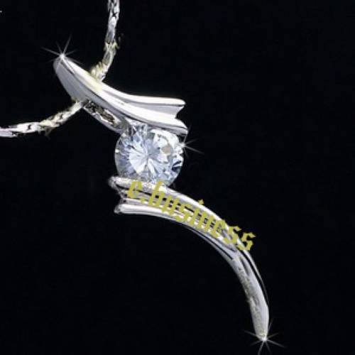 18K White Gold Gp Austrian Swarovski Crystal Diamond Pendant Necklace