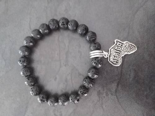 Black Volcanic Lava bracelet with Africa charm
