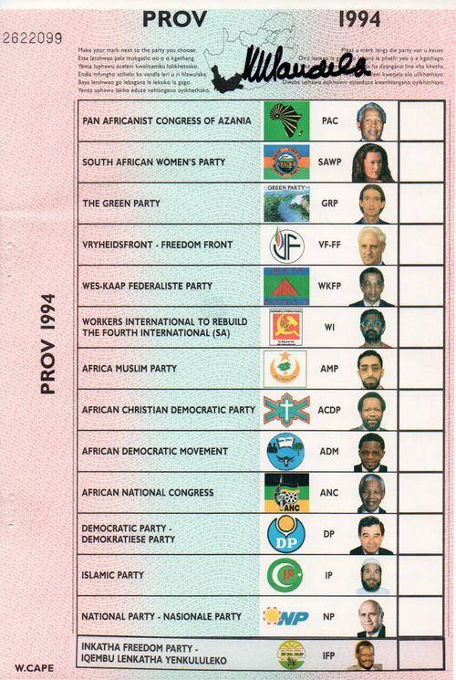 NELSON MANDELA AUTOGRAPH ON 1994 BALLOT PAPER