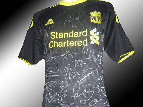 Liverpool Black Away Team Signed Shirt 10/11 inc COA