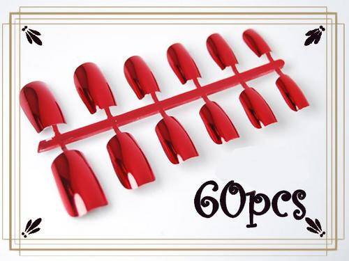 Hot!! 60x Metallic Red Nails Gel Acrylic French Art Tips