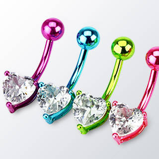 Hot!! * Neon Blue Titanium & Surgical Steel Crystal Heart Belly Ring*