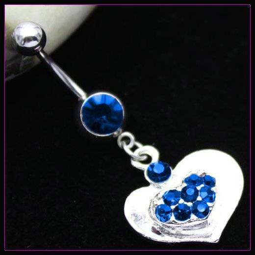 Hot!! * Silver & Blue Heart Navel Belly Ring *