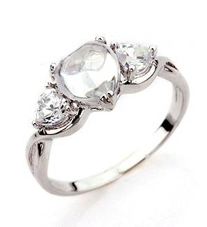 ** 3 Heart 9K White Gold CZ Engagement Ring Size 7 / O **
