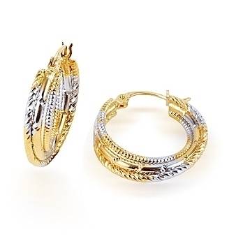 Elegant! * 9K Solid 2 Tone Gold Hoop Earrings *