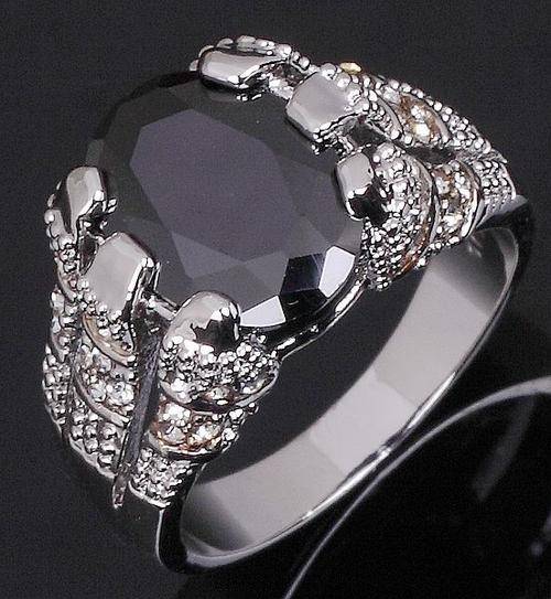* Handsome Men's Black Sapphire 10KT Solid White Gold Ring Size 10 / T *