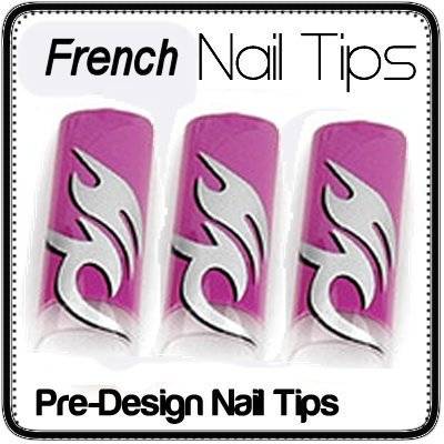 Hot!! 70x Pink & Silver Pre Design Gel Acrylic French Nails Tips