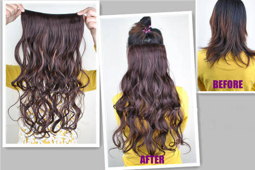 Hot!! 5 Clips on Long Wavy Hair Extension Black #1