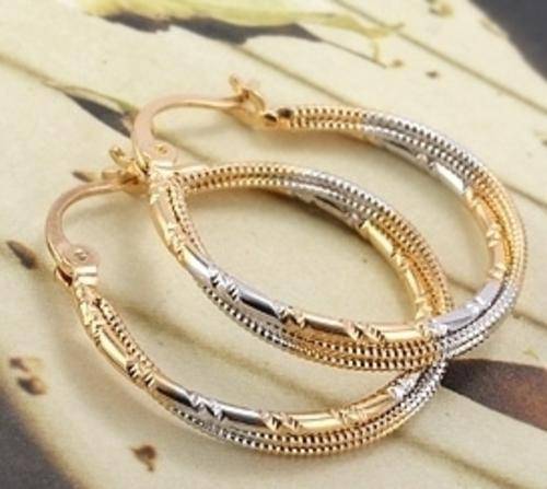 * Real 9K Gold 2 Tone Hoop Earrings Allergy Free *