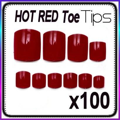 100x Hot Red Toe Nails Gel Acrylic Toe Tips