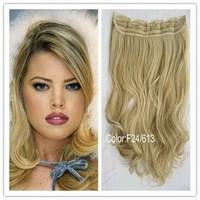 Hot!! 5 Clips on Wavy Hair Extension Blonde # 24/613