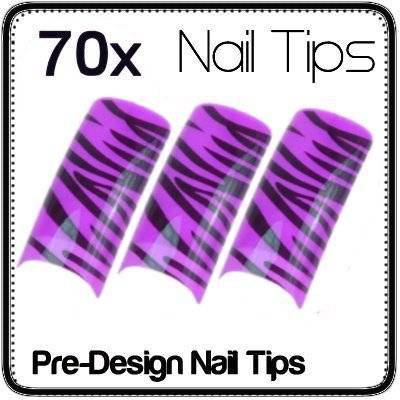 HOT!! 70 x Lilac Zebra Pre Design Gel Acrylic Nail Tips