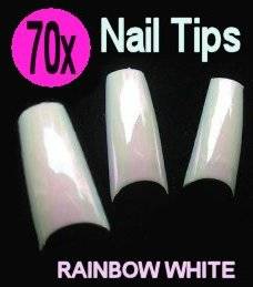 70x Rainbow White Gel Acrylic French Nails Tips