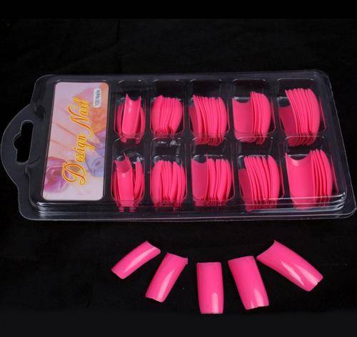 100x Bright Pink Nails Salon Gel Acrylic French Tips in Case