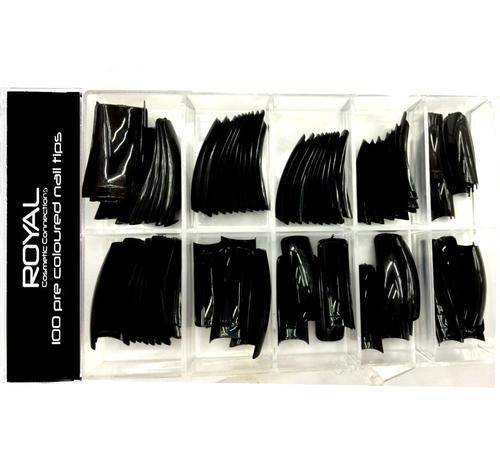 100x Black Nails Salon Gel Acrylic French Tips in Case