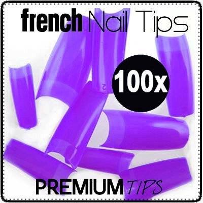 100x Purple Nails Salon Gel Acrylic French Tips in Case