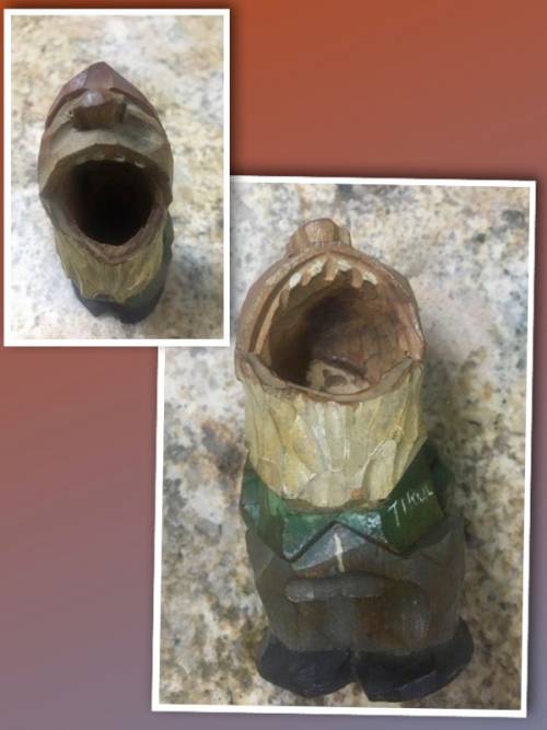 Sought After Vintage Hand Carved Wine Stoppers and a Big Mouth Toothpick Holder